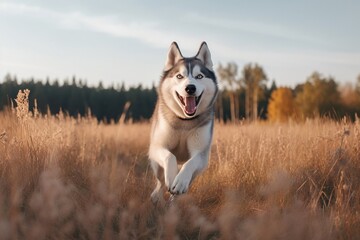 Siberian husky running on the ground