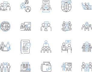 Commercial enterprise outline icons collection. Business, Firm, Company, Corporation, Store, Venture, Operation vector and illustration concept set. Outlet, Establishment, Exchange linear signs