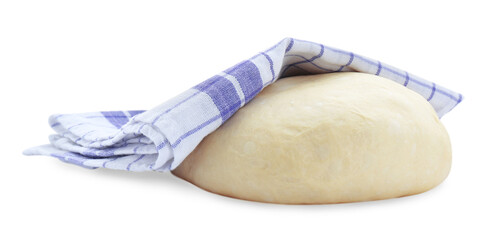 Fresh yeast dough and towel isolated on white