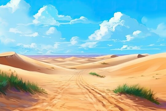 dusty desert road stretching into the horizon. Generative AI