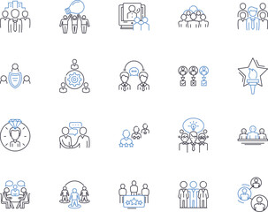 Workmates outline icons collection. Colleagues, Coworkers, Peers, Associates, Comrades, Teammates, Partners vector and illustration concept set. Friends, Laborers, Mates linear signs
