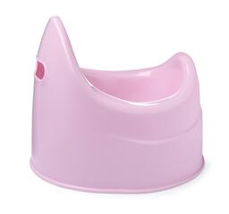 Pink baby potty isolated on white. Toilet training