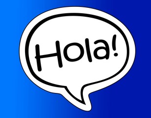 Hola word speech bubble isolated on the blue background.  © adobedesigner
