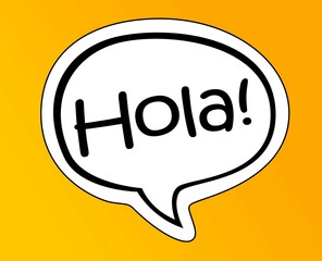 Hola word speech bubble isolated on the yellow background.  © adobedesigner