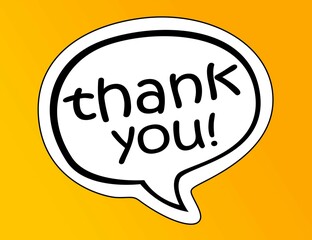 Thank you speech bubble isolated on the yellow background.
