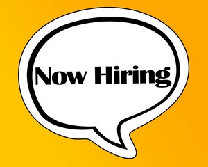 Now Hiring speech bubble isolated on the yellow background.
