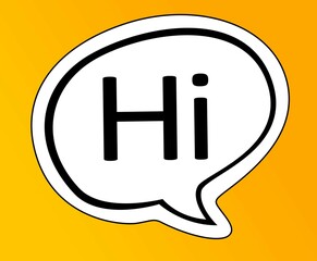 Hi text word  speech bubble isolated on the yellow background.
