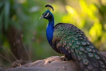 beautiful peacock with feathers in the forest