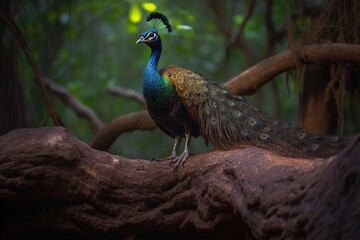 Obraz premium beautiful peacock with feathers in the forest