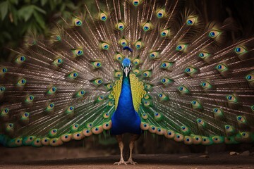 Obraz premium beautiful peacock with feathers in the forest