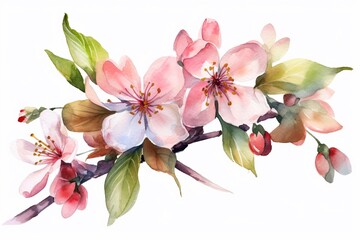 Naklejka na ściany i meble cherry blossom watercolor isolated on white