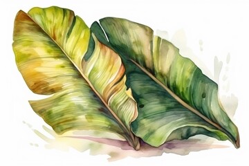 banana leaf watercolor isolated on white