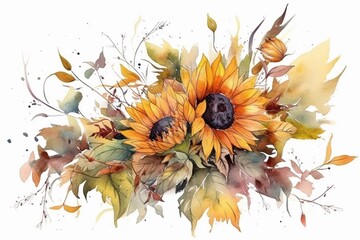 watercolor hand drawn flowers isolated on white