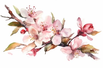 Naklejka na ściany i meble pink cherry blossom watercolor isolated on white