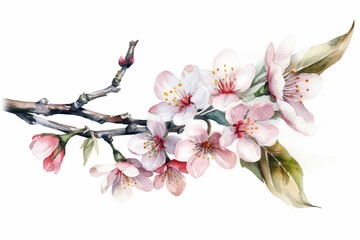 pink cherry blossom watercolor isolated on white AI Generative
