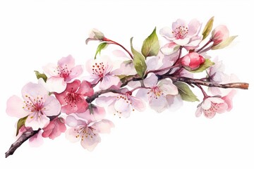 Fototapeta na wymiar pink cherry blossom watercolor isolated on white AI Generative
