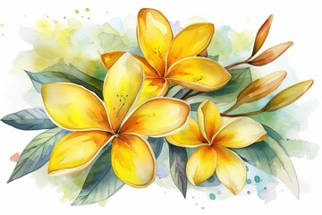 Fototapeta na wymiar yellow frangipani flower watercolor isolated on white
