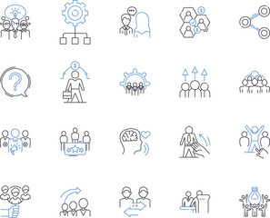Business employees outline icons collection. Workers, Staff, Associates, Personnel, Executives, Colleagues, Teammates vector and illustration concept set. Professionals, Managers, Employees linear
