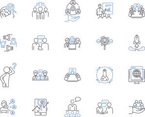 Teambuilding icons outline icons collection. Team, building, icons, symbols, iconography, illustrations, drawings vector and illustration concept set. shapes,connections,collaboration linear signs