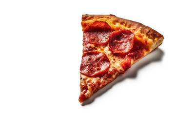 Classic Pizza Slice. Close-up of a delicious New York-style pizza slice isolated on white background. Copy space. Food concept AI Generative