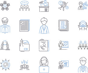 Sales management outline icons collection. Sales, Management, Planning, Forecasting, CRM, Analytics, Pricing vector and illustration concept set. Strategies, Incentives, Channels linear signs