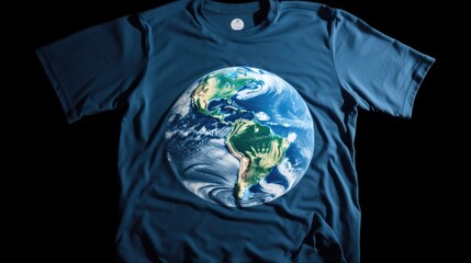 Globe design on a blue t shirt with dark background