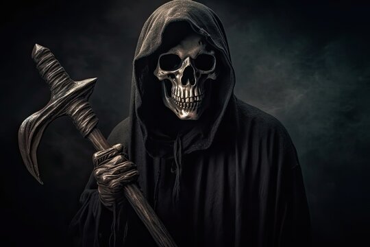 The grim reaper with a scythe, portrait of the death, generative AI