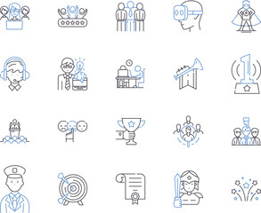 Management work outline icons collection. Management, Work, Control, Plan, Organize, Lead, Supervise vector and illustration concept set. Coordinate, Direct, Schedule linear signs