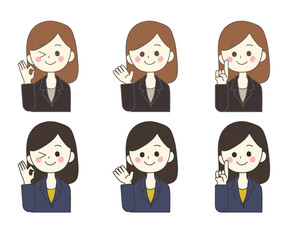 スーツを着たいろいろなポーズの女性のイラストセット