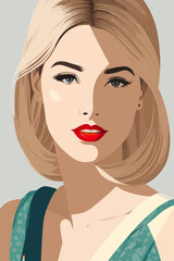 Portrait of a young beautiful woman with white hair. Girl with blue eyes. Vector illustration.