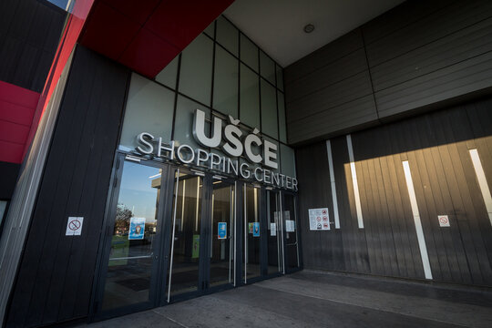 BELGRADE, SERBIA - DECEMBER 6, 2020: Usce shopping center in New Belgrade (Novi Beograd). with closed doors due to the coronavirus covid 19 lockdown and the business restrictions.