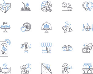 Cafe culture outline icons collection. Cafe, Culture, Dining, Relaxing, Socialising, Gathering, Cuisine vector and illustration concept set. Atmosphere, Coffee, Tea linear signs