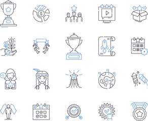 Success and income outline icons collection. Income, Success, Prosperity, Achievement, Excel, Gains, Reward vector and illustration concept set. Wealth, Riches, Triumph linear signs