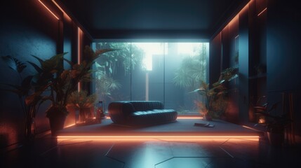 futuristic living room, chill trendy lo-fi style, generative ai