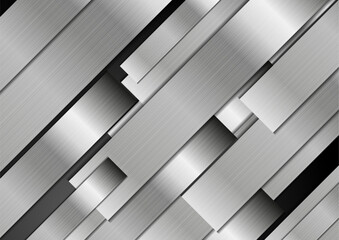 Black and grey metallic glossy stripes abstract technology background. Geometry art vector design