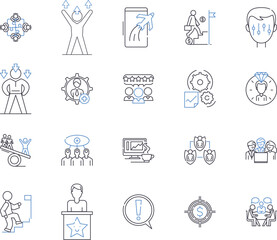 Fototapeta premium Executive administration outline icons collection. executive, administration, management, leadership, strategy, planning, organization vector and illustration concept set. delegation, communication
