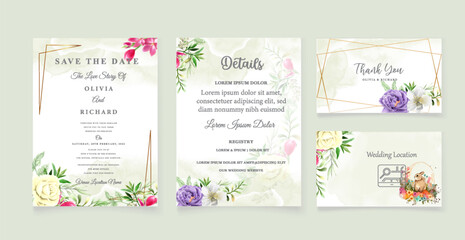 Fototapeta na wymiar Wedding Invitation save the date thank you rsvp card Design template Vector Protea flower and Cherry blossom