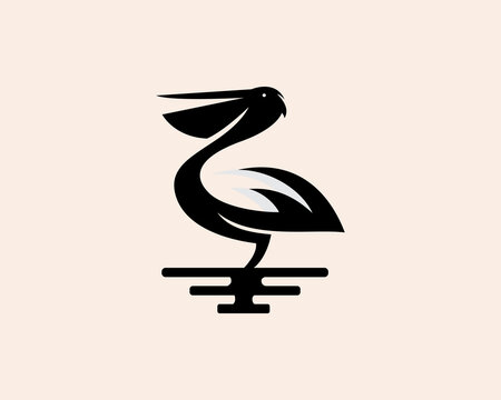 Simple pelican drawn art at sea lake water logo symbol icon design template illustration inspiration