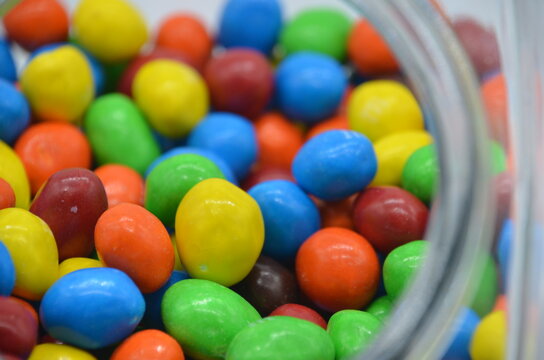 Peanut M&Ms in candy jar