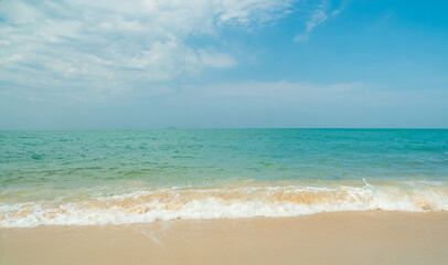 Beautiful Landscape summer panorama front view wide tropical sea beach white sand clean and blue sky background calm Nature ocean Beautiful  wave water travel at Sai Kaew Beach thailand Chonburi