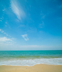Beautiful Landscape summer vertical front viewpoint tropical sea beach white sand clean and blue sky background calm Nature ocean Beautiful  wave water travel Sai Kaew Beach East thailand Chonburi