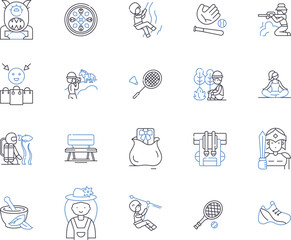 Art therapy outline icons collection. Art, Therapy, Painting, Drawing, Sculpting, Crafting, Music vector and illustration concept set. Creative, Expression, Mandalas linear signs