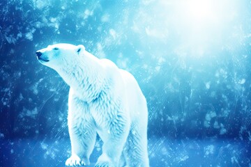 majestic polar bear standing on a snow-covered rock in the Arctic. Generative AI