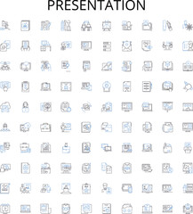 Presentation outline icons collection. Presentation, Speech, Slideshow, Demonstration, Exposition, Talk, Lecture vector illustration set. Introduction, Performance, Address linear signs