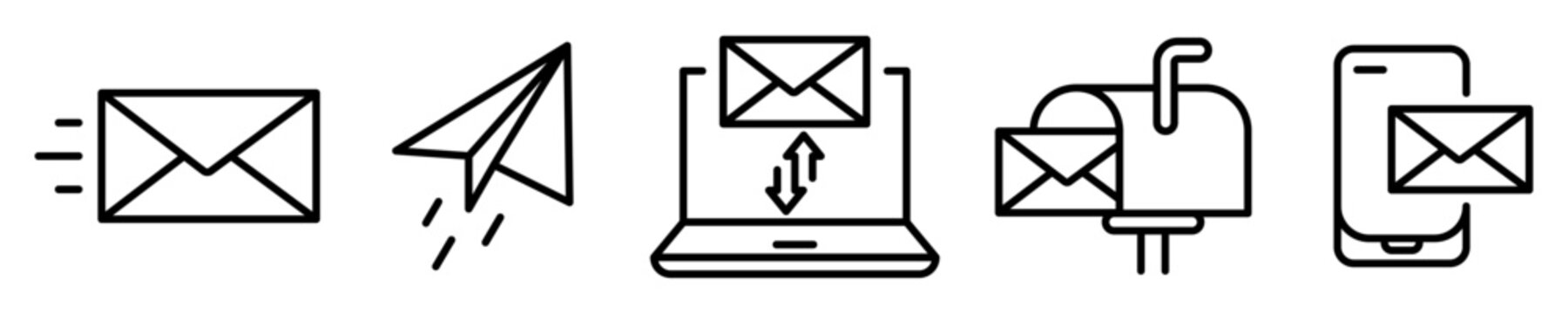 Conjunto de iconos de mensajer&iacute;a. Concepto de comunicaci&oacute;n. Correo electr&oacute;nico, buz&oacute;n, bandeja de entrada, carta. Ilustraci&oacute;n vectorial