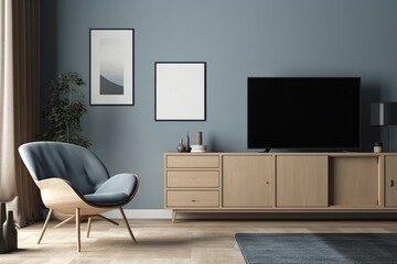 Mockup modern minimalist interior. Cold tones. AI generated, human enhanced