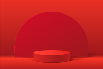 Red 3D abstract minimal scene for mockup product