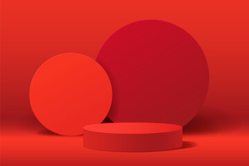 Red abstract 3d geometric circle shape minimal scene for product presentation background