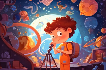 Obraz na płótnie Canvas Cartoon kid space explorer. painting art for artist creativity and inspiration, generative AI