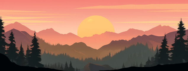 The sun rises over mountains at sunrise. Generative Ai.